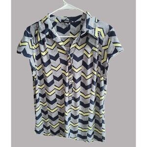 Alfani Striped Button-up Short Sleeve Blouse - size XL